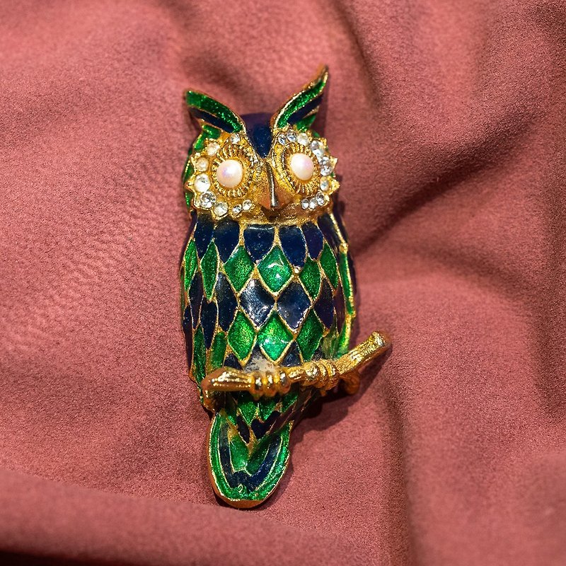 Green Owl Brooch - เข็มกลัด - ทองแดงทองเหลือง 