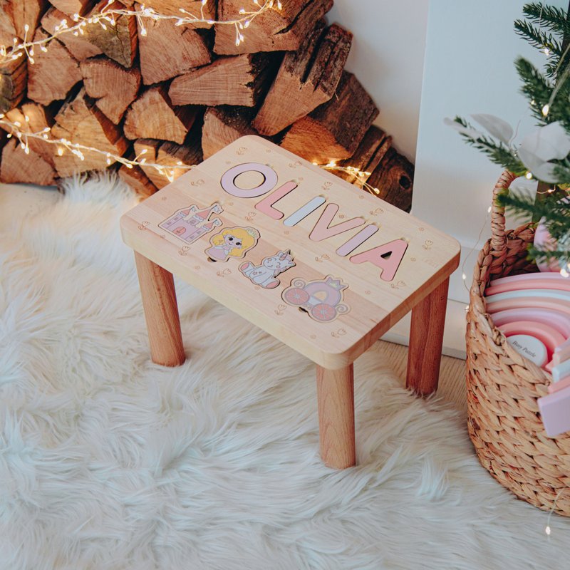 Kids Personalized Step Stool Wooden Engraved Customized Baby Gifts 1st Birthday - เฟอร์นิเจอร์เด็ก - ไม้ 