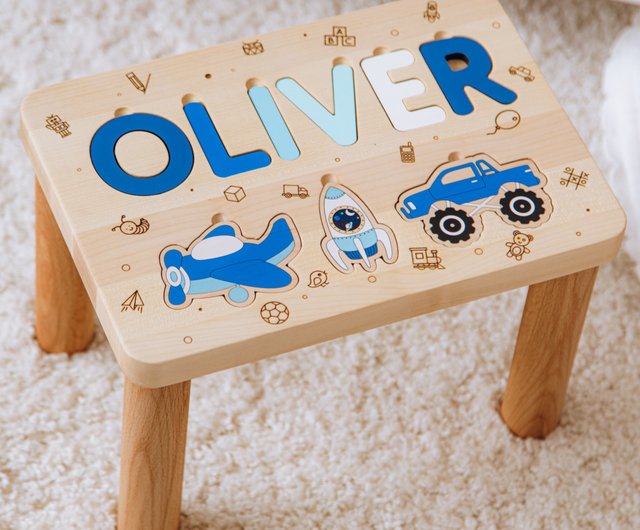 Name Puzzle Stool - Pick Your Design - Pick Your newest Finish - First Birthday, Christmas Gift, Educational Gift, Baby Keepsake, Baby Shower