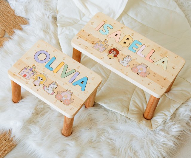 Name Puzzle Stool - Pick Your Design - Pick Your Finish - selling First Birthday, Christmas Gift, Educational Gift, Baby Keepsake, Baby Shower