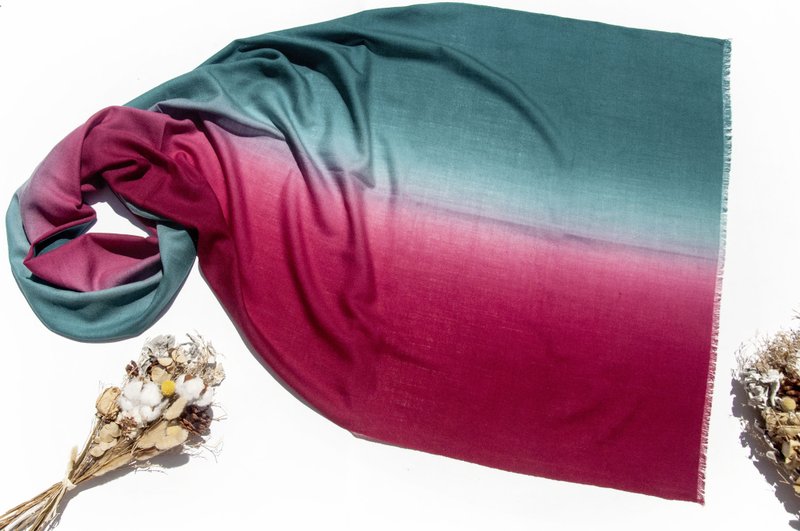 喀什米爾Cashmere/羊絨圍巾/純羊毛圍巾披巾/戒指絨披肩-漸層霓虹 - 圍巾/披肩 - 羊毛 多色
