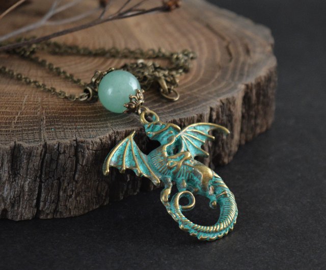 Large dragon charm - Hypoallergenic - Patina or bronze plated