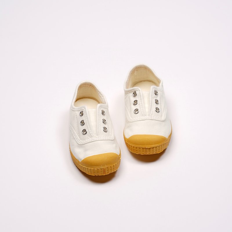 西班牙帆布鞋 CIENTA J70997 05 白色 黃底 經典布料 童鞋 - 男/女童鞋 - 棉．麻 白色