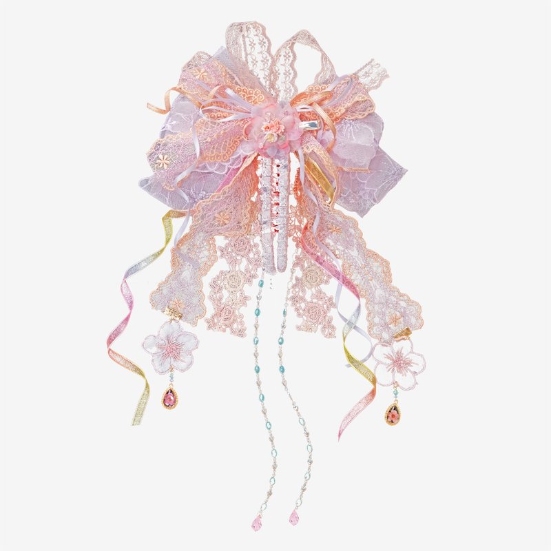 櫻飄雲鏤空2-in-1蕾絲蝴蝶結香蕉夾 - 項鍊 - 黏土 粉紅色