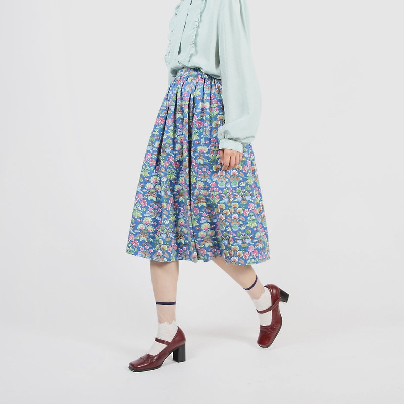 [Egg Plant Vintage] Wonderland Lakeside Printed Skirt - Skirts - Polyester Blue