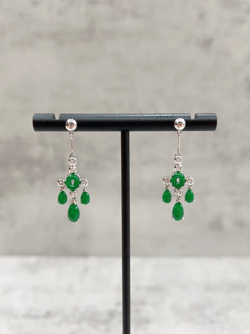 Juno Jewelry 嘉龍珠寶 綠翡翠鑽石耳環 A貨玉石 緬甸翡翠 18K K750