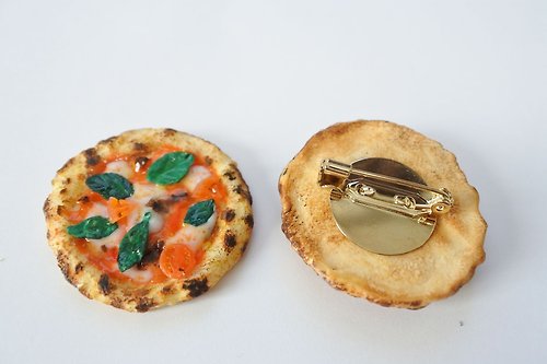 ミニチュアフード、マルゲリータピザのブローチ - ショップ