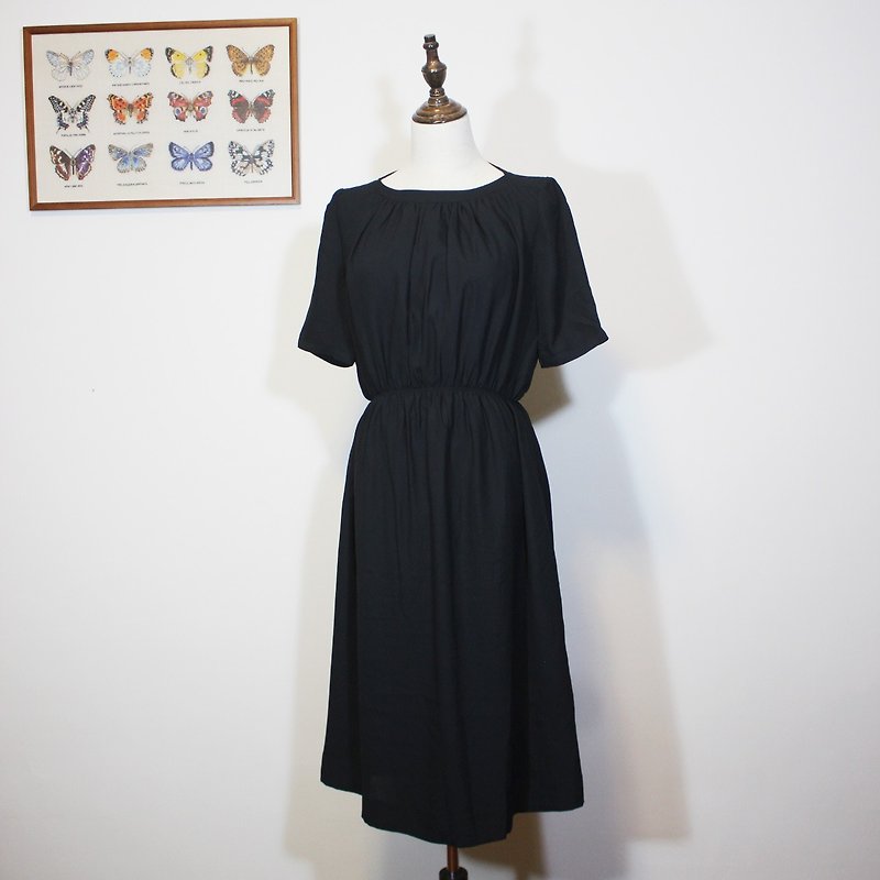 (Vintage日本古著洋裝)黑色洋裝F3515 - 洋裝/連身裙 - 其他人造纖維 黑色