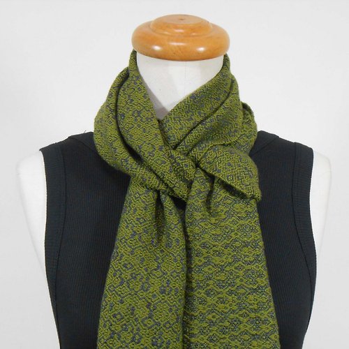 慢手做 梭織 手工圍巾-100%美麗諾羊毛圍巾11深灰x橄綠