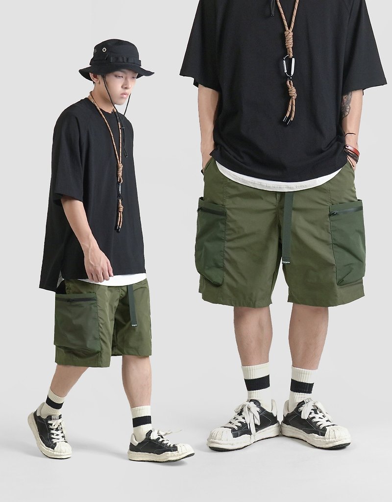 TopBasics 日系機能拉鏈口袋工裝短褲 - 男裝 短褲/牛仔短褲 - 聚酯纖維 綠色