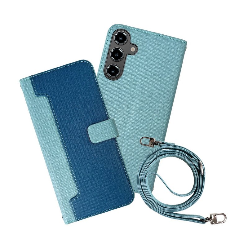 CASE SHOP Samsung S24+ 前收納皮套背帶組-藍 - 手機殼/手機套 - 人造皮革 藍色
