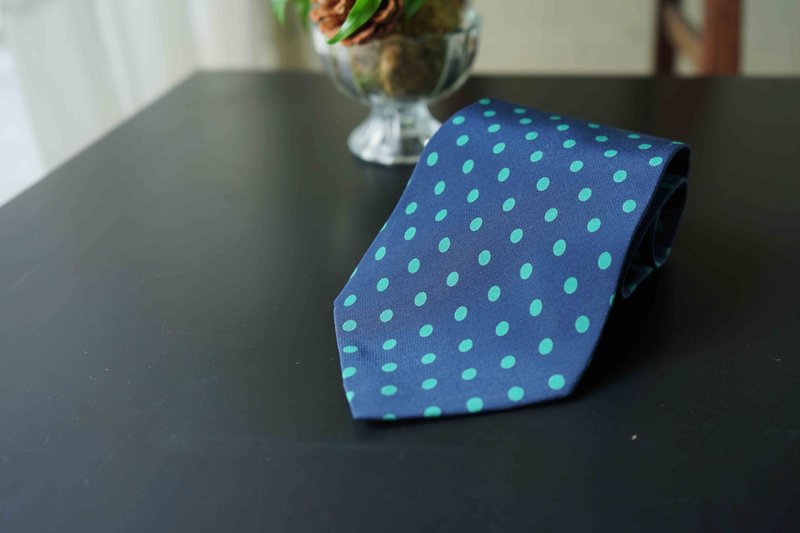 Gentleman Antique Silk Tie-Christian Dior-Lake Green Water Jade Dot - เนคไท/ที่หนีบเนคไท - ผ้าไหม สีน้ำเงิน