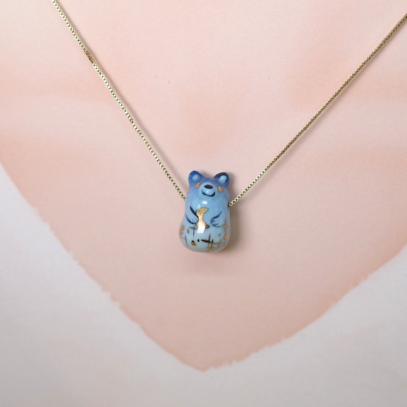 Ceramic Blue Starry Sky Bear Pendant Necklace Bracelet - Necklaces - Porcelain Blue