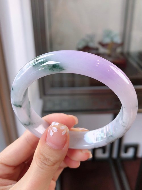 Good Morning Studio 冰種翡翠天然翡翠玉鐲 A玉手鐲 玉鈪 • 糯冰種紫羅蘭飄花翡翠福