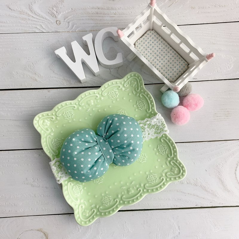W&C手作 || 泡泡糖Chewing Gum || 蒂芬妮綠 白點 寶寶彈性髮帶 - 嬰兒手鍊/飾品 - 其他材質 藍色