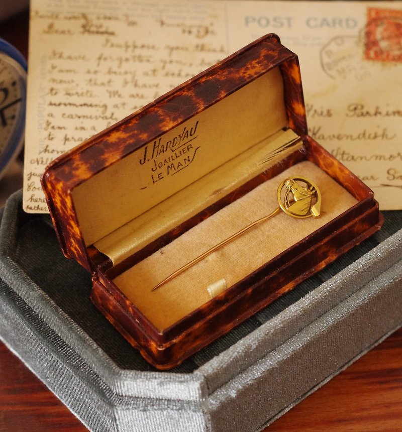古董少見皮革感花紋咖啡色珠寶盒 展示盒 W675 - 裝飾/擺設  - 其他金屬 金色