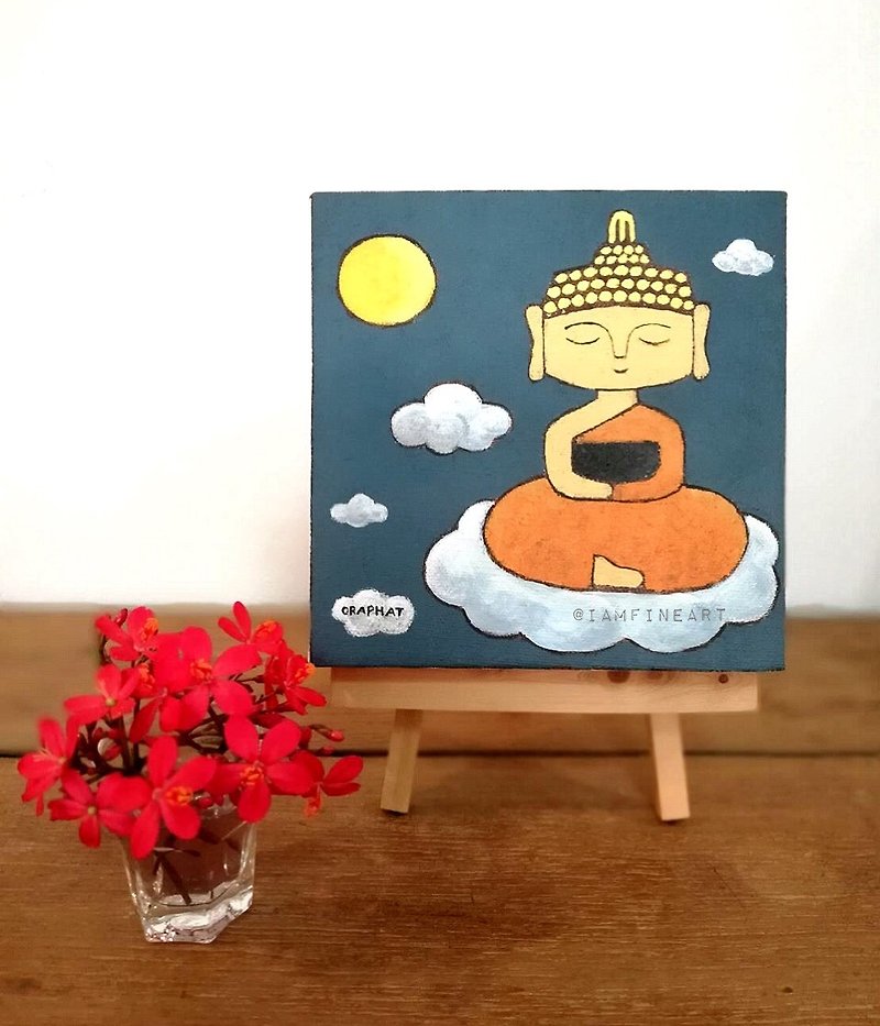 Original acrylic Buddha painting on canvas15x15cm. Modern Buddha painting - 牆貼/牆身裝飾 - 壓克力 灰色