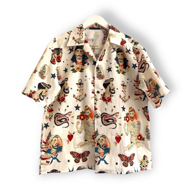 Hawaii Style Shirt Male Size M - Men's Shirts - Cotton & Hemp White