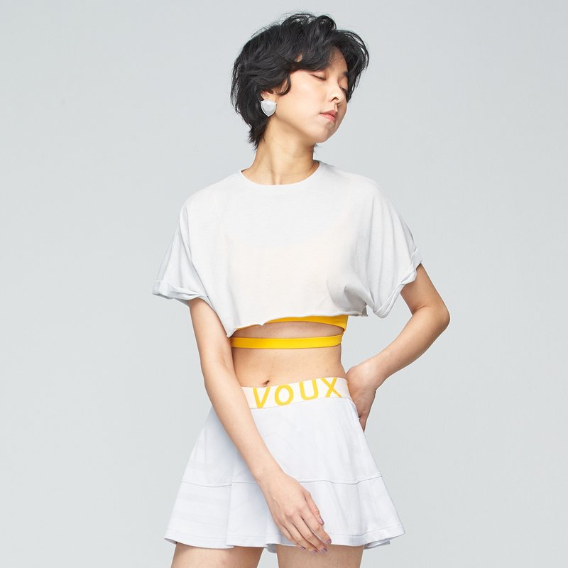 抗菌透氣捲邊罩衫(女)-鏡面灰 - 女 T 恤 - 棉．麻 白色
