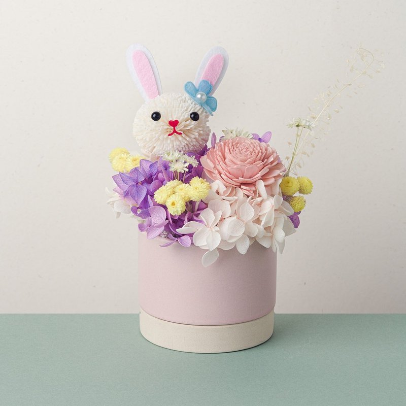 Girl's Pink Rabbit Shaped Potted Flower Valentine's Day Opening Flower Gift New Home Completion Birthday Gift Graduation Gift - ช่อดอกไม้แห้ง - พืช/ดอกไม้ 