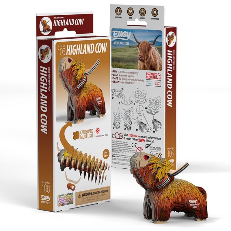 EUGY 3D Cardboard Kit Set Model - 106 Highland Cow - เกมปริศนา - กระดาษ สีนำ้ตาล