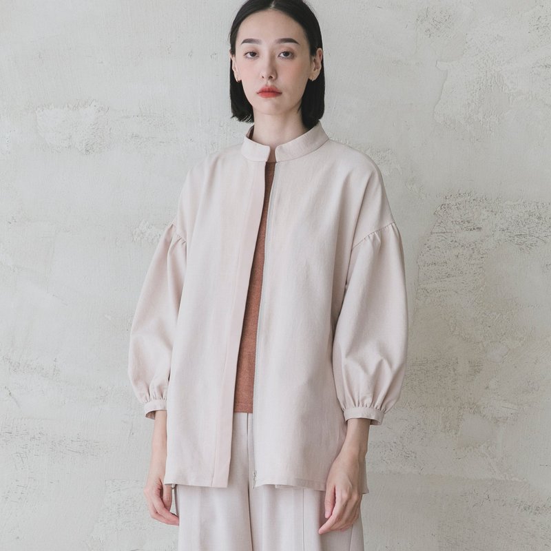 Wandering_飄零拼接外套_9AF300_裸膚 - 女大衣/外套 - 棉．麻 粉紅色