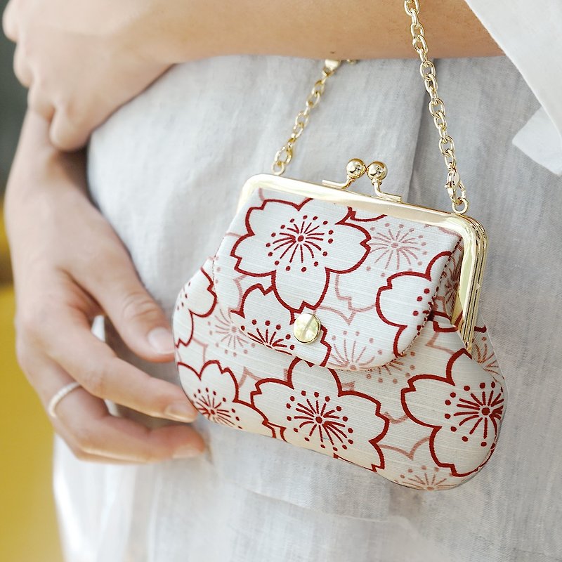Coin purse | Somei Maizakura kiss lock bag| Japanese style design - กระเป๋าถือ - ผ้าฝ้าย/ผ้าลินิน สึชมพู