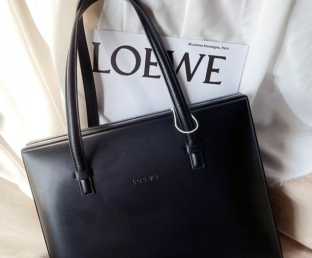 Black Buckle large leather tote bag, LOEWE