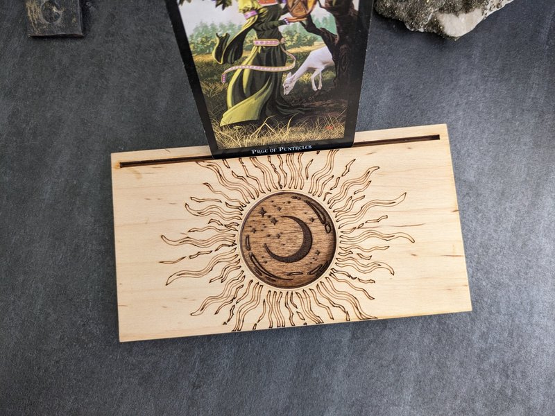 Sun and moon tarot card holder. Card stand  tarot accessory for daily reading - Items for Display - Wood Brown