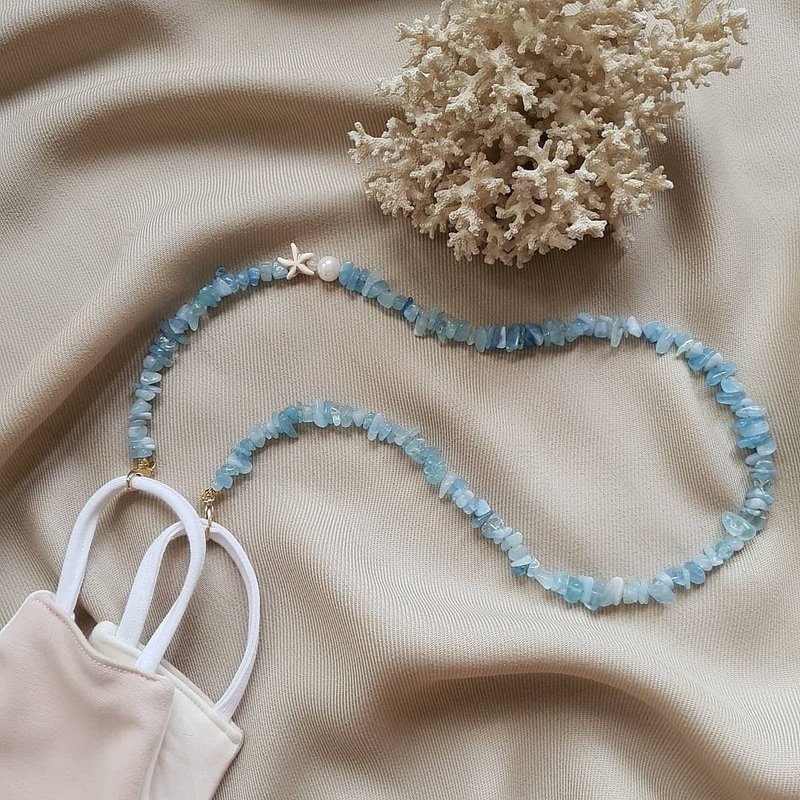 Aquamarine Mask Strap | Beautiful Handmade Mask Necklace | Glasses Chain - 項鍊 - 寶石 藍色