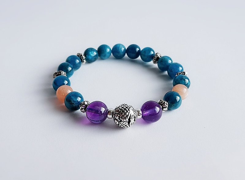 Blue Apatite Sun Stone Amethyst 925 Silver ‧ Bracelet - Bracelets - Gemstone Blue