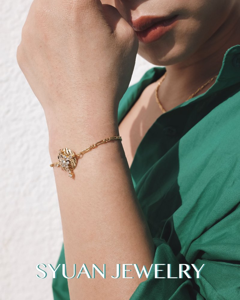 SYUAN JEWELRY | Heart & Soul— 鍍18K手工鏈洛可可風鋯石手鍊 - 項鍊 - 其他金屬 