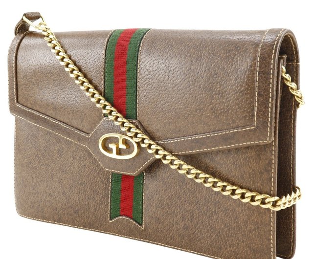 オールドグッチ　 GUCCI シェリーライン　ショルダーバッグ　レザー　茶 GUCCI グッチ オールドグッチ ヴィンテージ シェリーライン