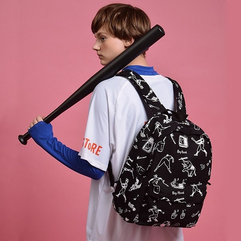 YIZISTORE Backpack Student Bag Casual Backpack - Black - กระเป๋าเป้สะพายหลัง - ผ้าฝ้าย/ผ้าลินิน สีดำ