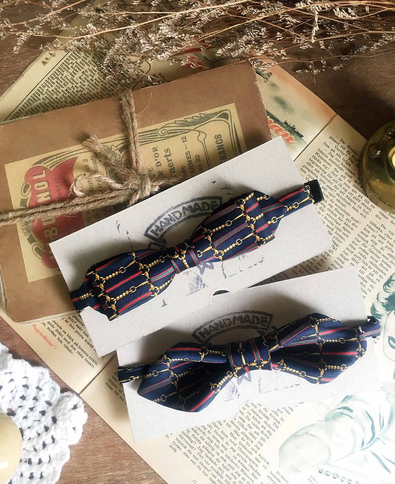 Papa's Bow Tie Antique Cloth Tie Tie Handmade Bow Tie - Venus-Venus-silm Narrow Edition - หูกระต่าย/ผ้าพันคอผู้ชาย - ผ้าไหม สีน้ำเงิน