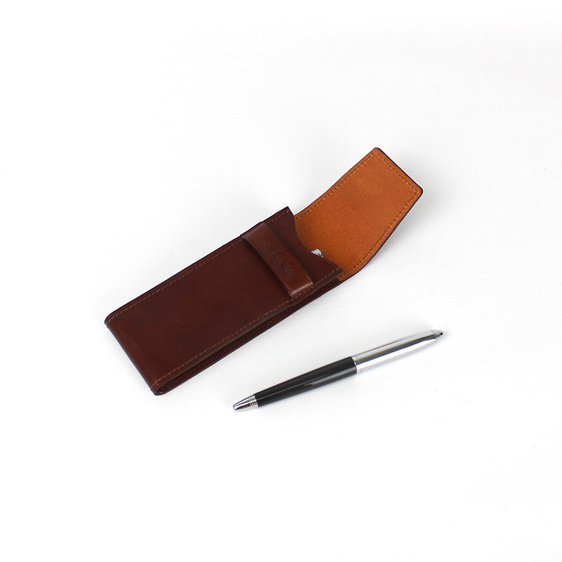 Italian vegetable tanned leather pen case/pen case/art pen storage exchange birthday and Valentine's Day gift - Pencil Cases - Genuine Leather Brown