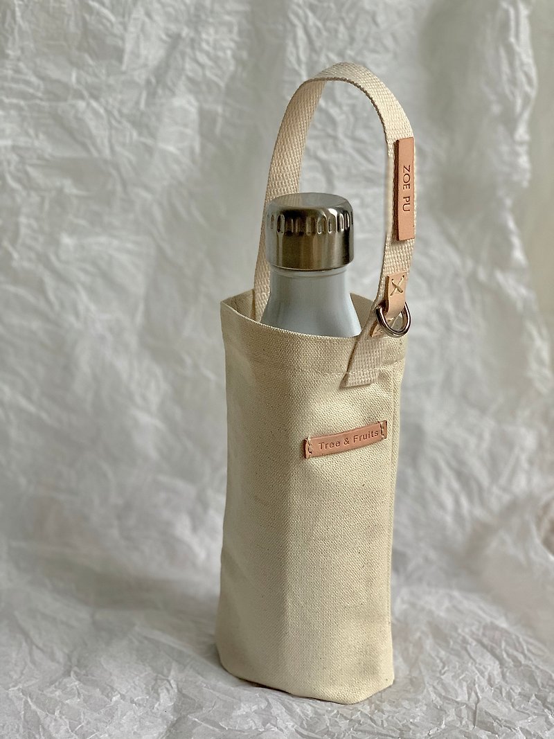 TREE & FRUITS Portable Eco-Friendly Canvas Water Bottle Bag Water Bottle Carrying Bag Customized Printing - ถุงใส่กระติกนำ้ - ผ้าฝ้าย/ผ้าลินิน หลากหลายสี