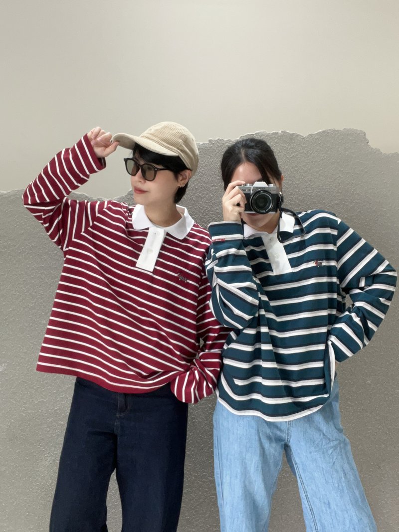Polo Urban Stripe - Dachshund - เสื้อยืดผู้หญิง - ผ้าฝ้าย/ผ้าลินิน สีแดง