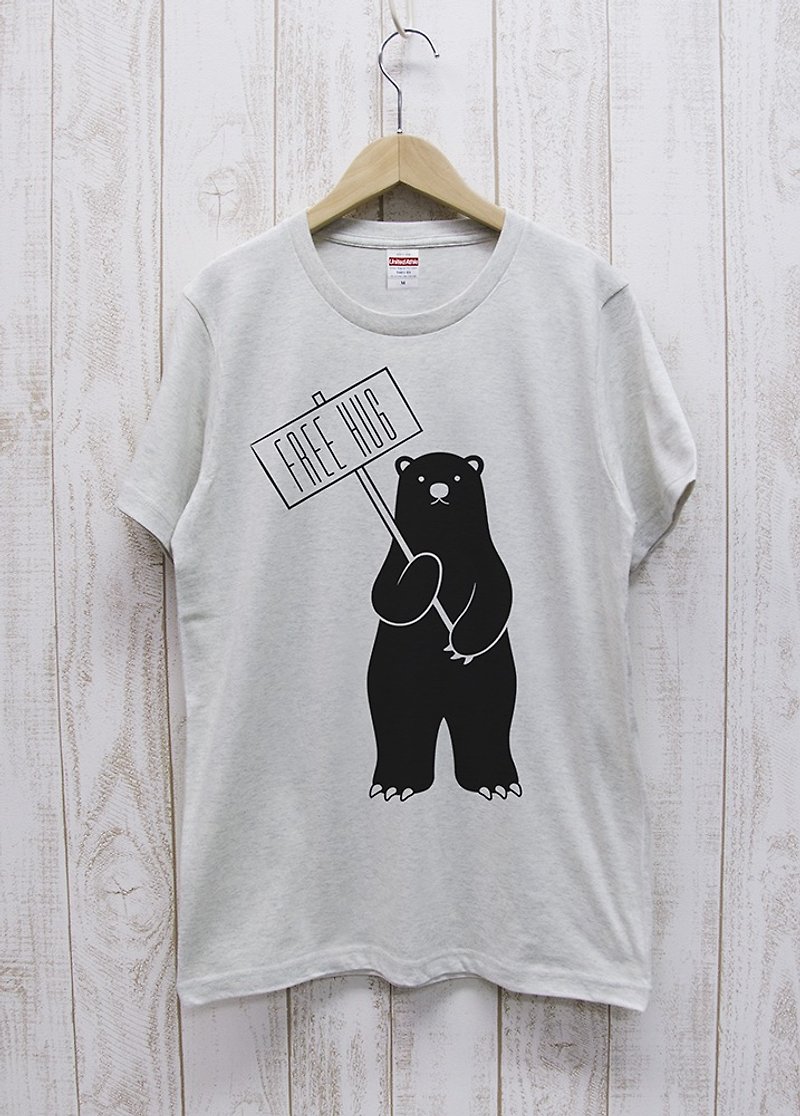FREE HUG Guide Black Bear Oatmeal / R012-T-OA - Unisex Hoodies & T-Shirts - Cotton & Hemp White