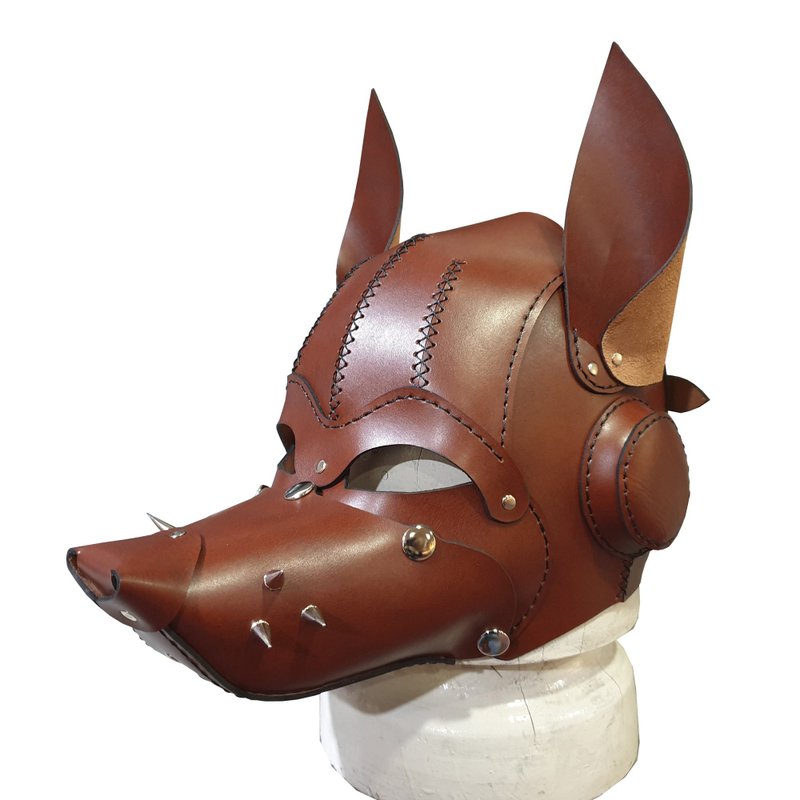 Leather Dog Mask Hood Brown - 口罩/口罩收納套 - 真皮 咖啡色