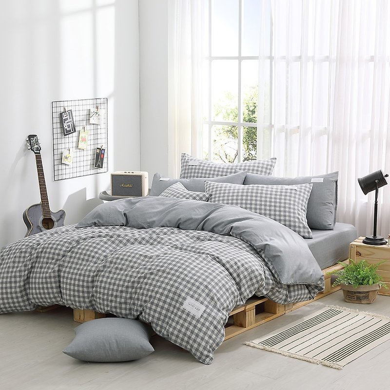 Literature and Art Era-200 woven yarn combed cotton thin duvet cover bed package set - Bedding - Cotton & Hemp Gray
