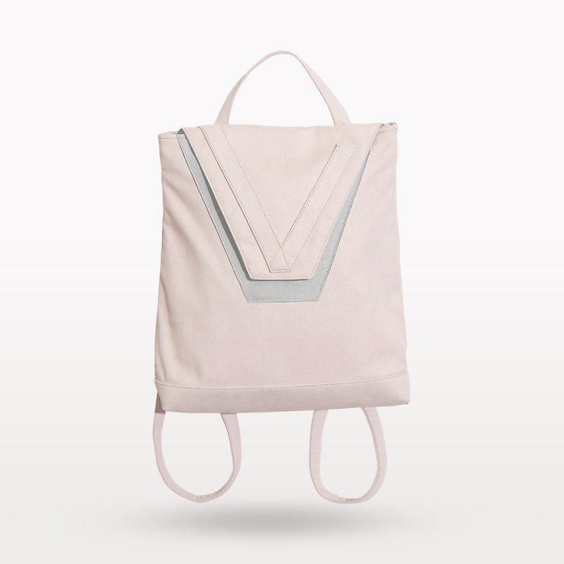 【日常系列】V backpack 兩用後背包 粉X灰 - 背囊/背包 - 聚酯纖維 粉紅色