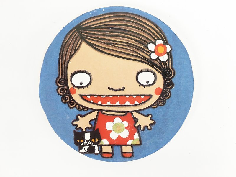 Nice Little Clay Illustrator Ceramic Water Coaster-Girl and Cat 5701 - Coasters - Pottery Multicolor