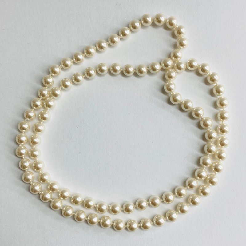 Glass pearl all knot opera necklace/endless/8mm approx. 78cm/cream/made in japan - สร้อยคอ - แก้ว ขาว