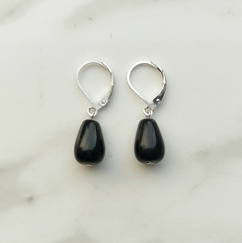 Obsidian Earrings - ต่างหู - เครื่องประดับพลอย สีดำ