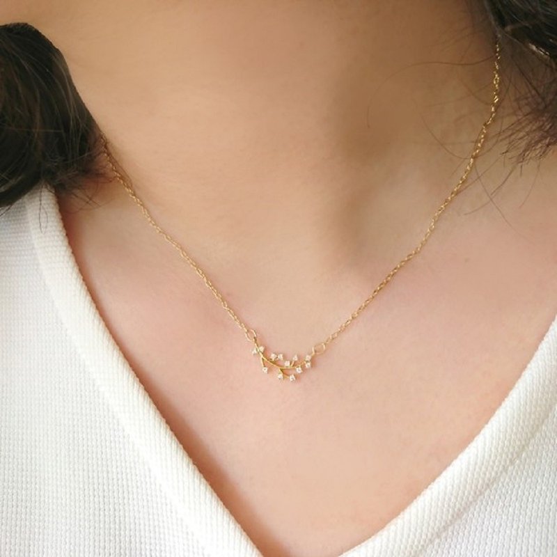Twig zirconia necklace - สร้อยคอ - เครื่องประดับ สีทอง