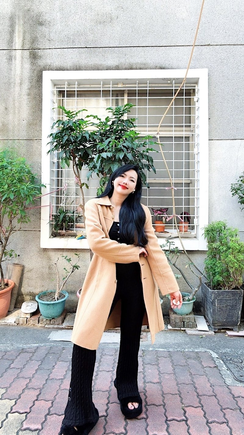 Unique Earthy Orange Solid Color, Simple & Lively Vintage Wool Long Coat with Double Pockets - Women's Casual & Functional Jackets - Wool Orange