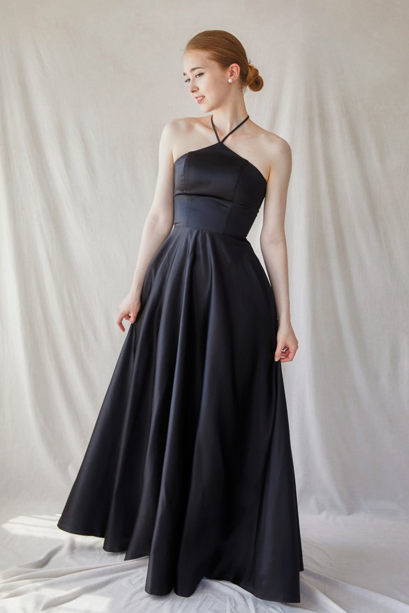 Swan Halter-neck Dress - Evening Dresses & Gowns - Other Materials Black