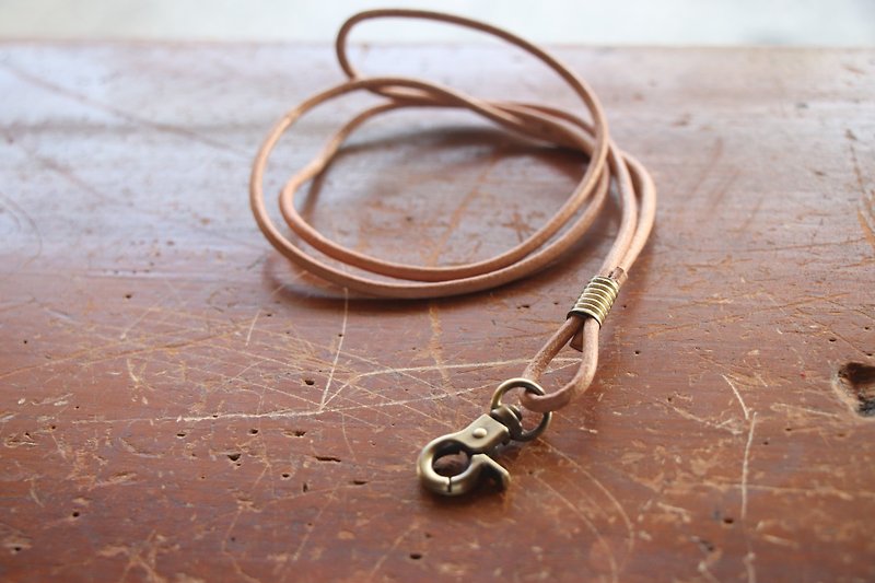 Vegetable tanned neck rope|question mark hook|customized length - ID & Badge Holders - Genuine Leather Brown