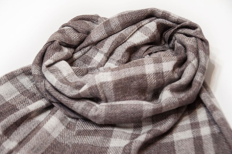 Cashmere Cashmere / Knitted Scarf / Pure Wool Scarf / Wool Shaw - Coffee Classic Plaid - ผ้าพันคอ - ขนแกะ สีนำ้ตาล